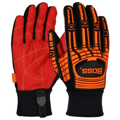 Boss Red PVC Grip Palm with Spandex Back Impact Protective Gloves